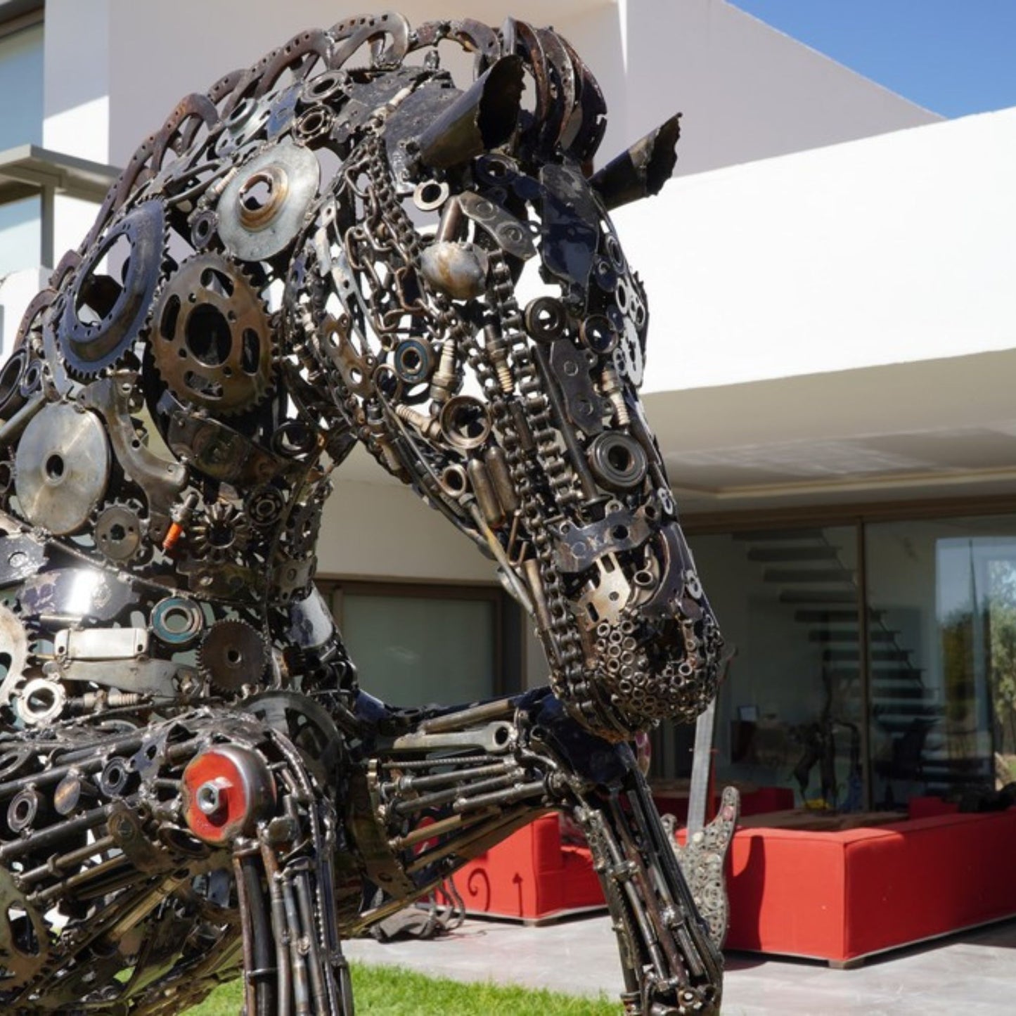 Sculpture en metal , cheval de metal, cheval mécanique, cheval mecanique, tete de cheval, statue cheval extérieur, statue cheval jardin, sculpture animaux, tête de cheval, sculpture cheval, statue cheval, cheval cabré, statue cheval, cheval cabre, sculpture cheval, cheval de metal, statue equestre, , cheval en bronze, decoration cheval, sculpture metal, deco jardin metal, deco jardin, décoration fer forgé extérieur, decoration exterieur, sculpture metal jardin, saut d’obstacle.