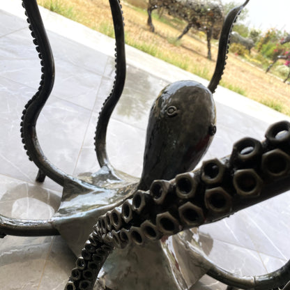 Sculpture & Pied de Table Poulpe en Métal – Pièce Artisanale Design pour Plateau en Verre
