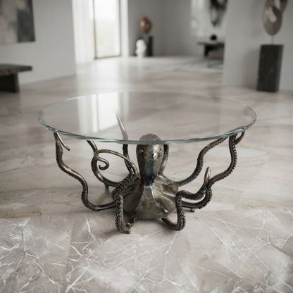 Sculpture & Pied de Table Poulpe en Métal – Pièce Artisanale Design pour Plateau en Verre