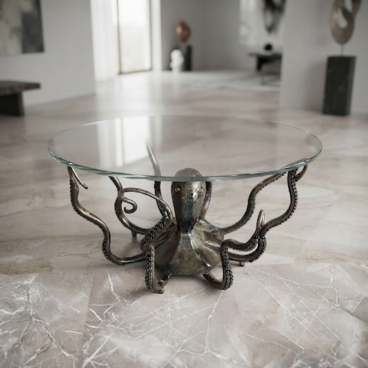 Sculpture & Pied de Table Poulpe en Métal – Pièce Artisanale Design pour Plateau en Verre