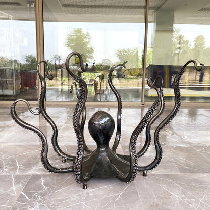 Sculpture & Pied de Table Poulpe en Métal – Pièce Artisanale Design pour Plateau en Verre