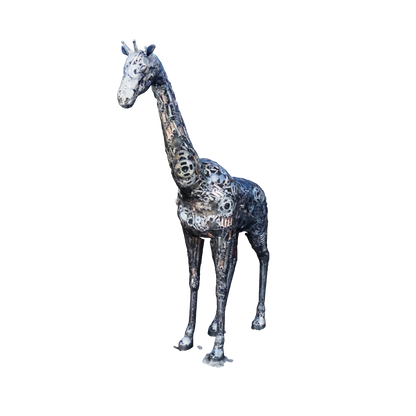 sculpture girafe métal recyclé, statue girafe décoration jardin, girafe en fer forgé, art animalier en métal recyclé, girafe décorative pour extérieur, sculpture artisanale girafe, girafe géante en métal, décoration safari en métal, girafe métal fait main, sculpture animale contemporaine, art écologique métal recyclé, girafe design jardin, sculpture girafe style industriel.

