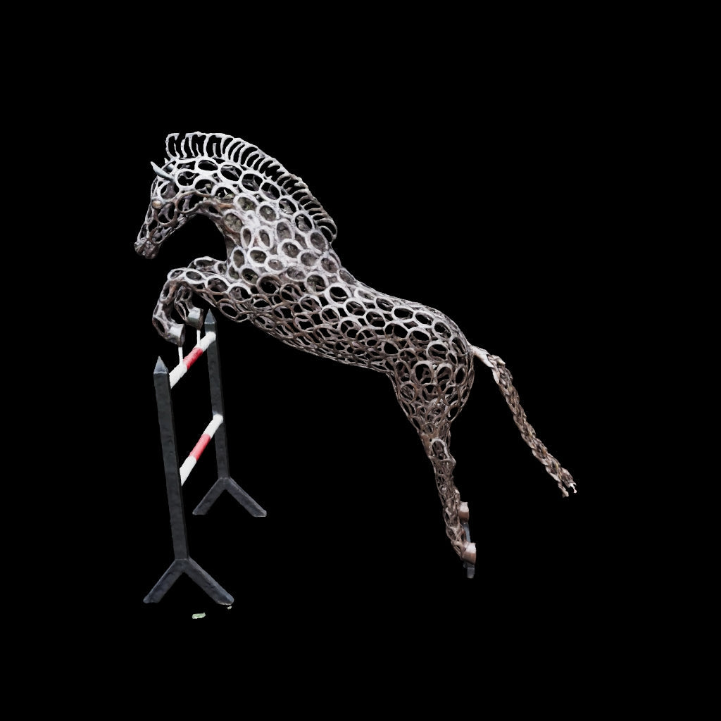Le cheval en saut d’obstacle structure l’espace extérieur avec une présence artistique expressive