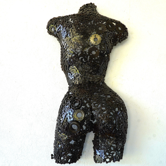 Sculpture demi-buste femme métal recyclé décoration artistique intérieure